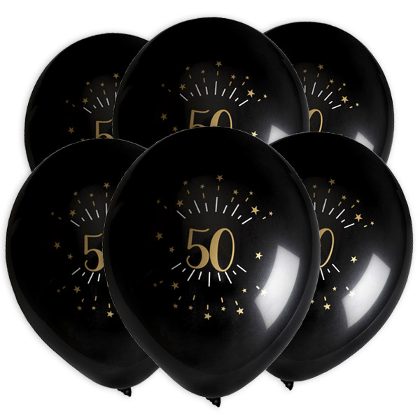 Luftballons "Zahl 50" in schwarz-gold, 8er Pack, Ø 23cm