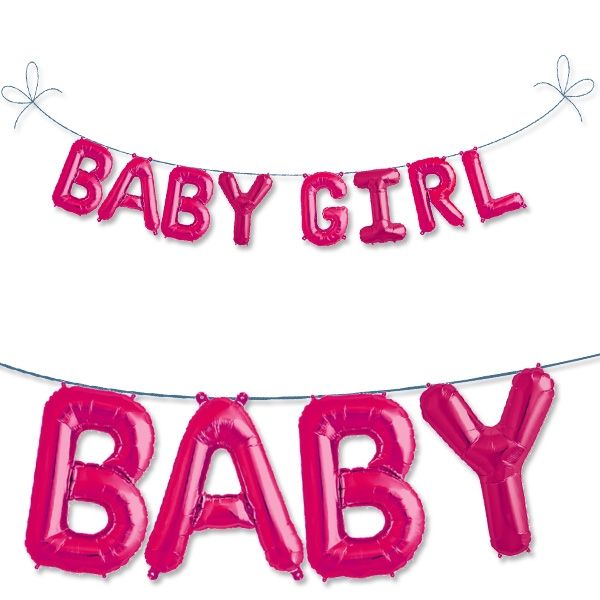 Mini Folieballon-Set Baby Girl in Pink zur Mädchen-Geburt, mit Ösen