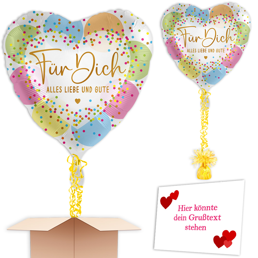 Ballonüberraschung "Für dich, alles Liebe und Gute" als Herzballon