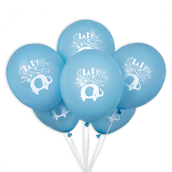 Baby Shower Latexballons im 8er Pack, Elefant in blau, Ø 30cm