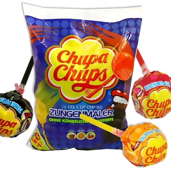 Großpack Chupa Chups, 3kg, 250 Lutscher, Zungenmaler, Cola, Orange, Kirsch