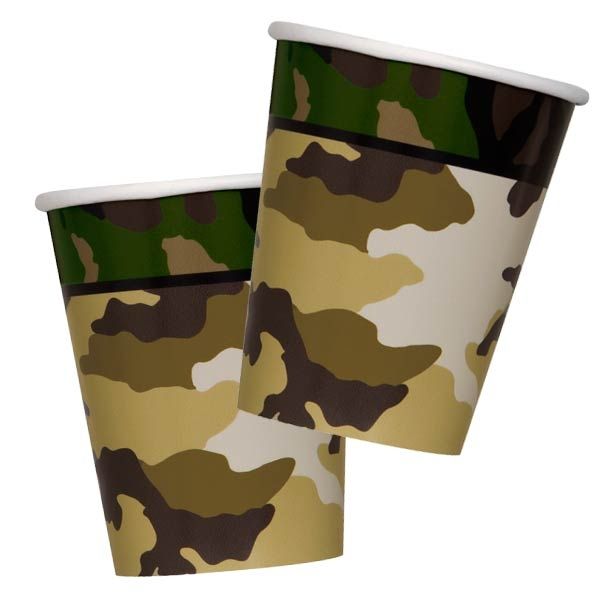 Pappbecher, Camouflage, ca. 270ml, 8er Pack, Trinkbecher Tarnfarbenparty