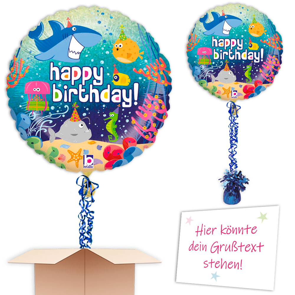 Happy Birthday Meerestiere, Folienballon im Karton