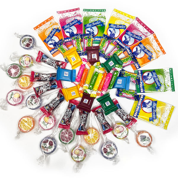 Süßigkeitenset 55-teilig für 8 Kids, 8 verschiedene köstliche Süßigkeiten