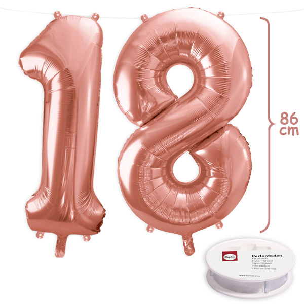 18. Geburtstag, XXL Zahlenballon Set 1 & 8 in roségold, 86cm hoch