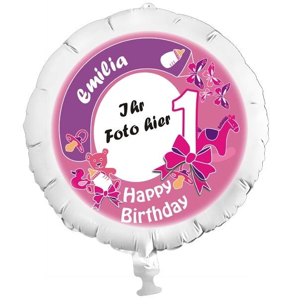 Geschenkballon mit Foto für 1. Kindergeburtstag eines Mädchens, Fotoballon +Name