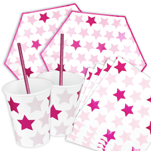 Pink Star Party Deko-Set Mädchen bis 8 Gäste, Tischdeko