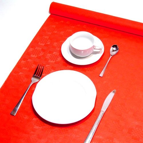 Tischdecke in Rot auf Rolle im hübschen Damastdesign, Papier, 8 x 1,2m