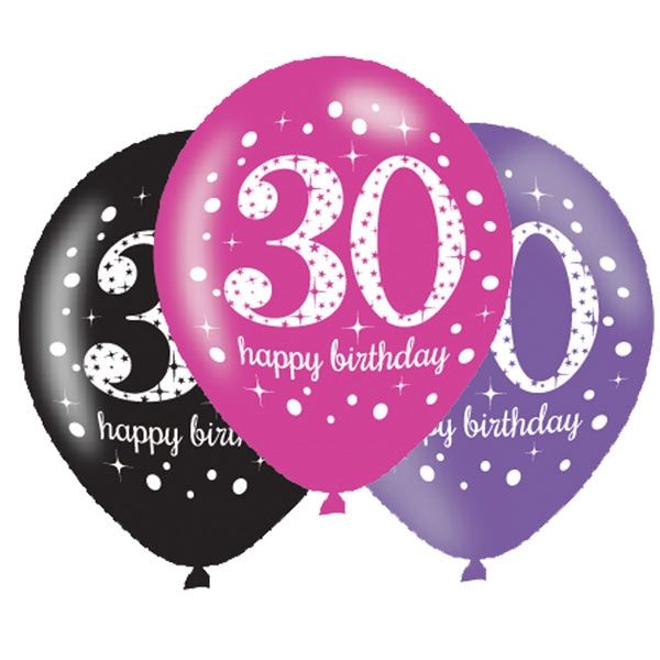 Luftballons zum 30. Geburtstag, 6 Stk, 27,5cm