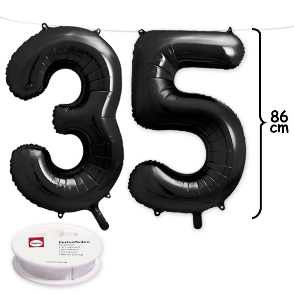 35. Geburtstag, XXL Zahlenballon Set 3 & 5 in schwarz, 86cm hoch