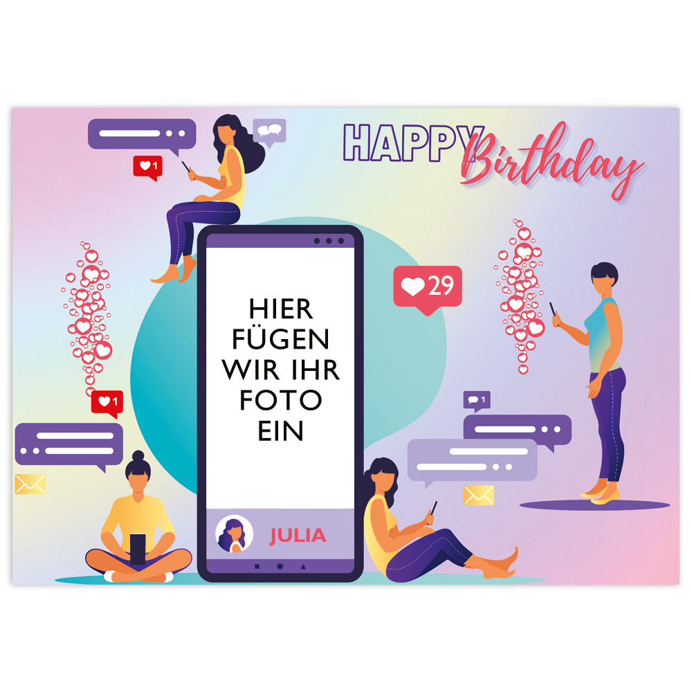 Tortenbild „Smartphone Nerds“ Geburtstag Name + Alter, eckig, essbar, ZA4