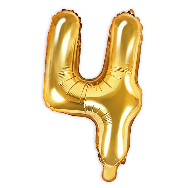 Zahlenballon, Ziffer 4 in gold, 35cm hoch