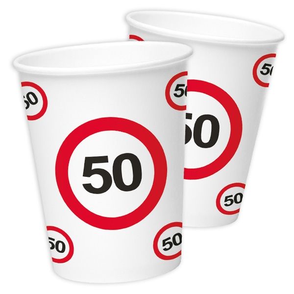 50th Birthday Traffic Sign Paper Cups 350 ml - 8 pieces