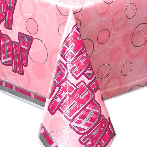Happy Birthday Partytischdecke in knalligem Pink, 137 × 213 cm, Folie