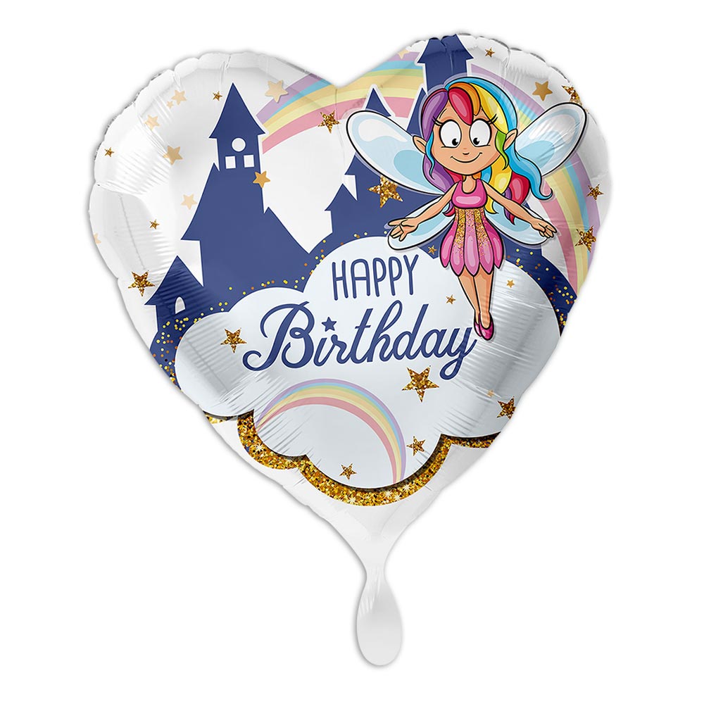 Glitzer-Fee "Happy Birthday" mit Ballongas, Bänder, Gewicht