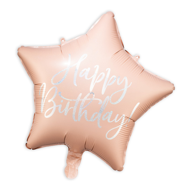 Folienballon "Happy Birthday" als Stern in rosa, 40cm