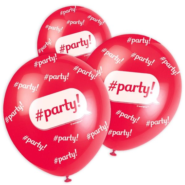 Luftballons "#party!" 5 Stk, 30,4cm, rot