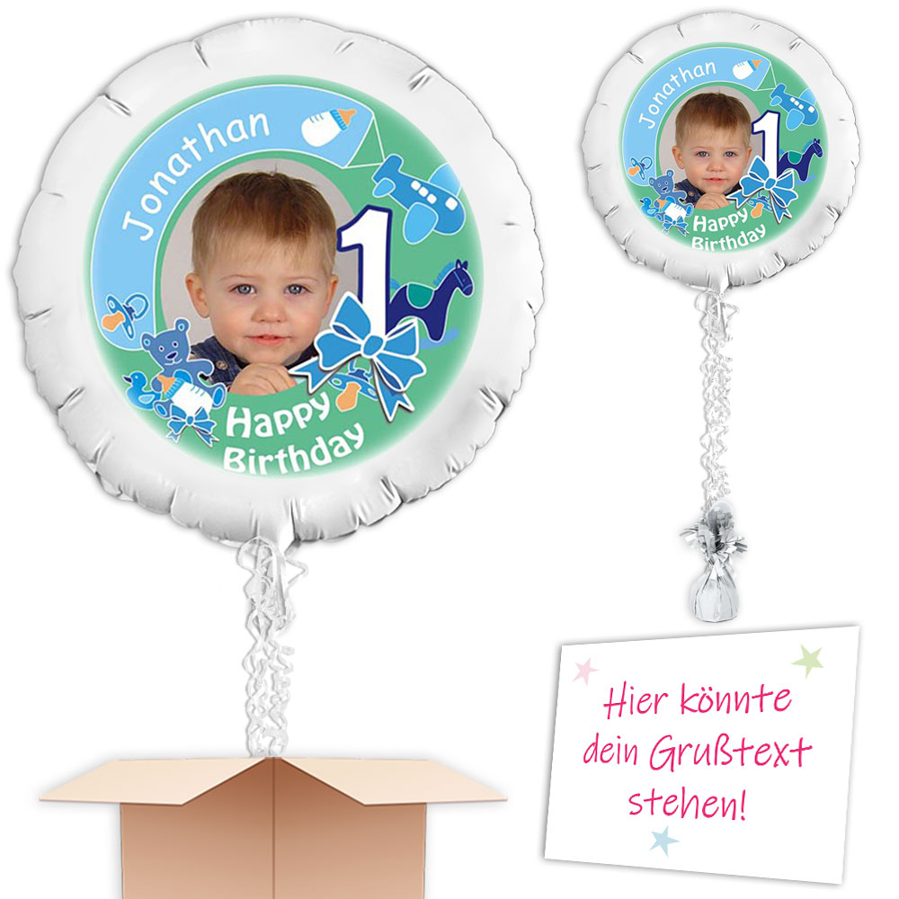 Personalisierter Ballon "1. Geburtstag Junge", Ballongeschenk mit Foto