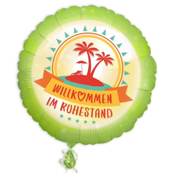 Folienballon "Wilkommen im Ruhestand" mit Urlaubs-Motiv, Ø 35cm
