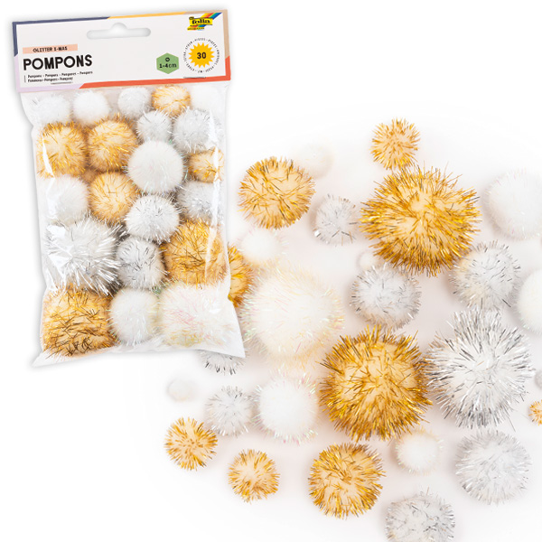 Glitzer Pompons, Weihnachten, 30 Stk.