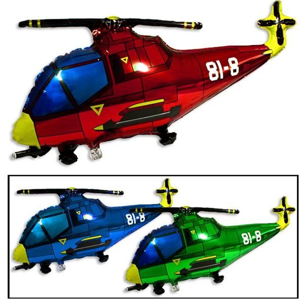Hubschrauber Folienballon, rot, blau oder grün, für Helium, 75 × 35 cm