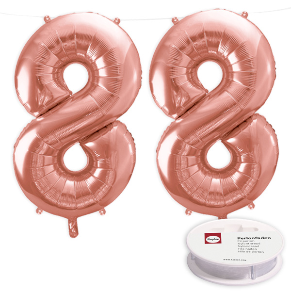 88. Geburtstag, XXL Zahlenballon Set 2x8 in roségold, 86cm hoch