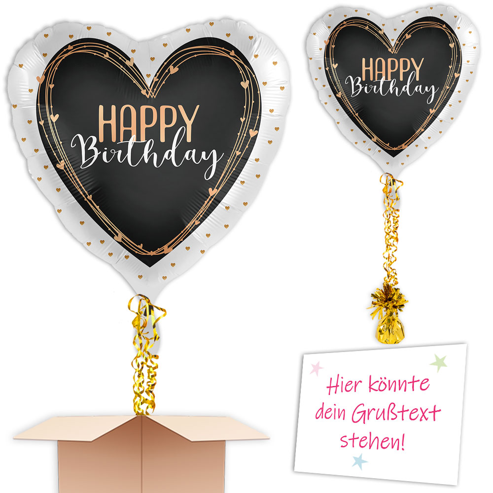 Herzballon zum Geburtstag versenden „Happy Birthday“ gefüllt