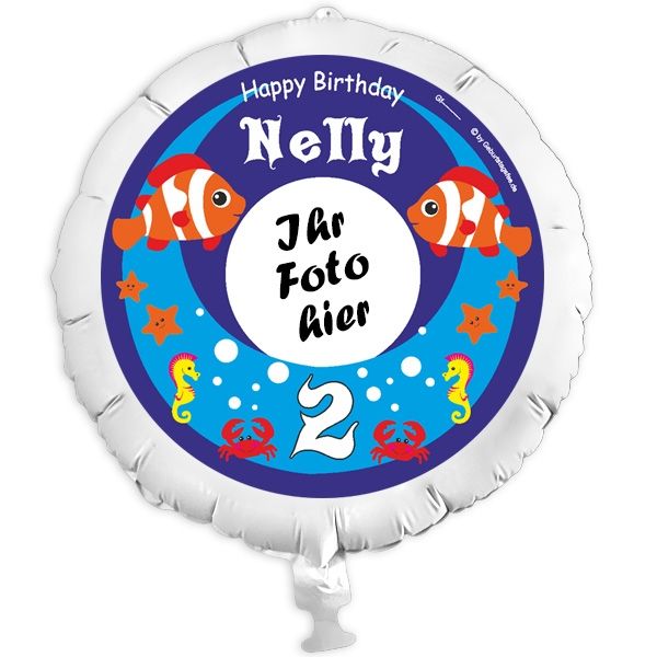 Geschenkballon mit Foto für Unterwasserparty u. Kindergeburtstag +Name