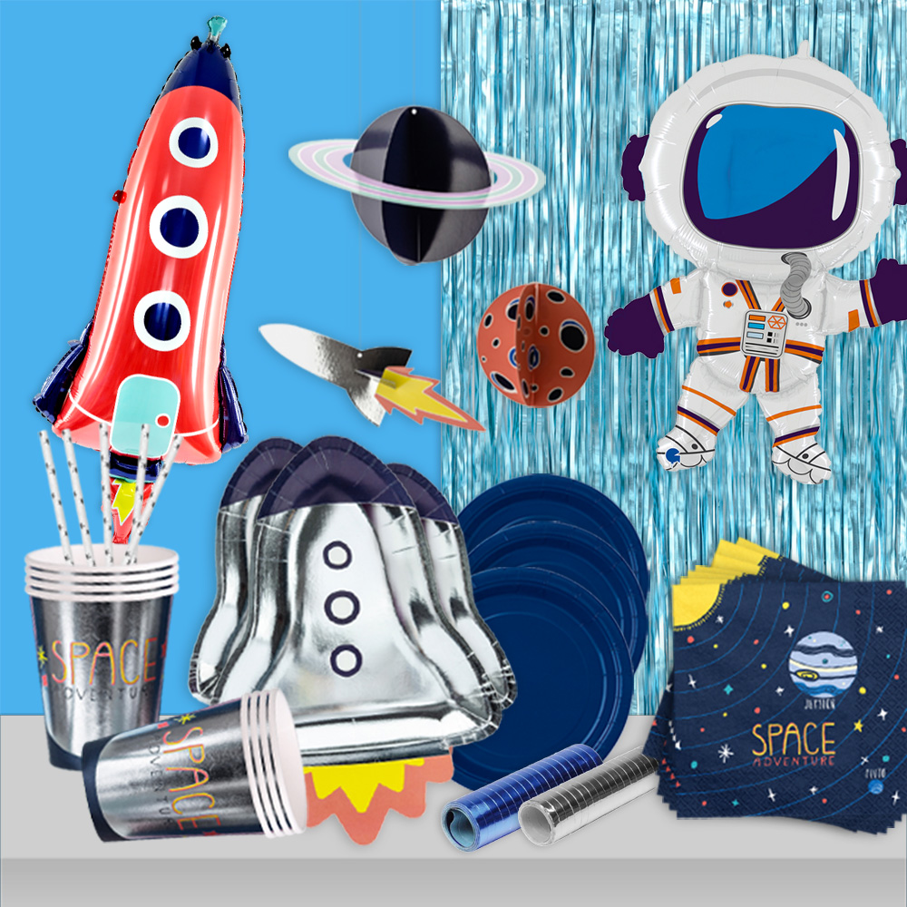 Weltraum Partyset XL, Tisch- und Raumdeko für Astronauten-Geburtstag, 61-teilig