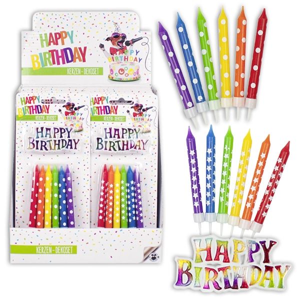 Großpack Geburtstagskerzen Deko-Sets Rainbow 13-teilig, 2-fach sortiert, 12 Sets