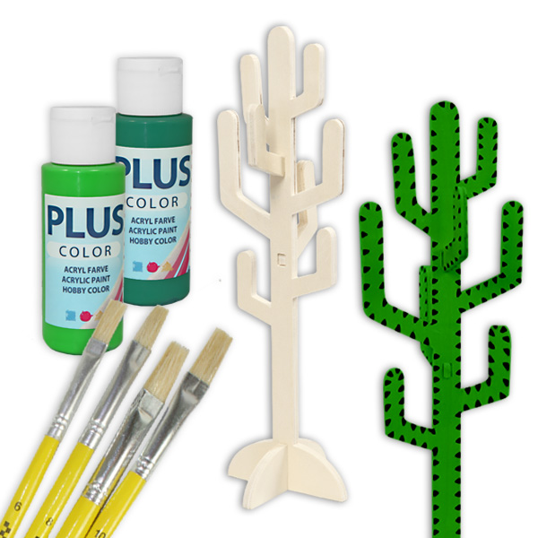 Holz-Kaktus Malset, mit Pinseln und Farbe