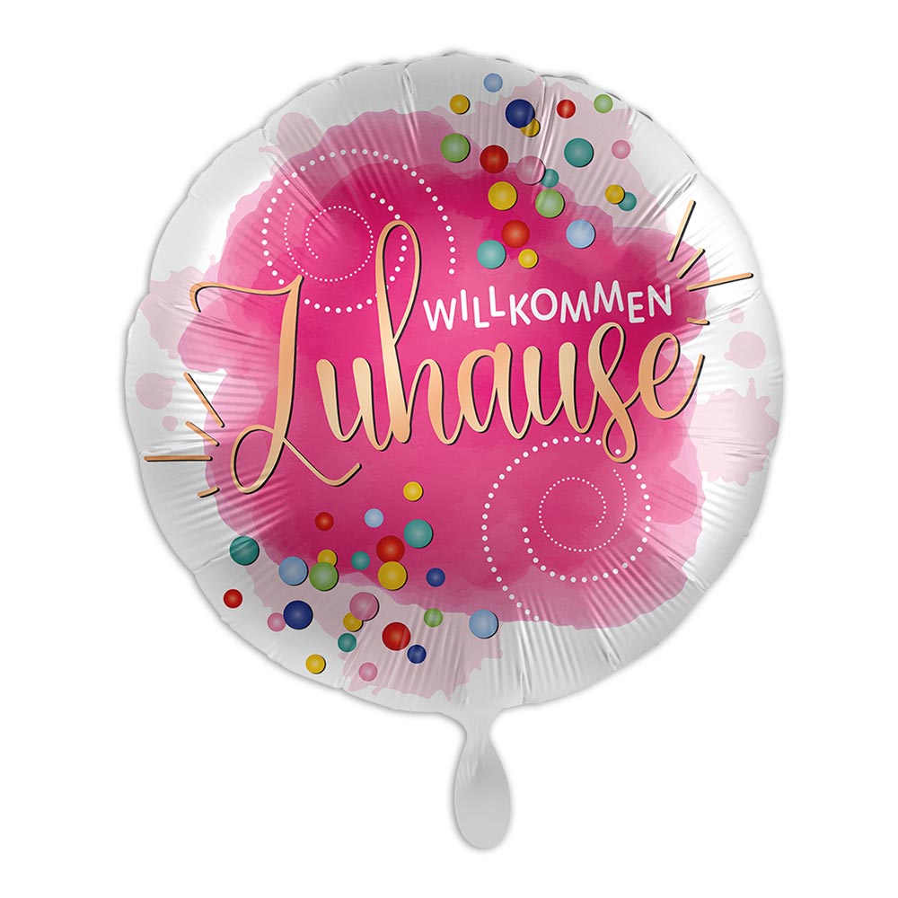 "Willkommen Zuhause", Motiv Konfetti, Folienballon rund Ø 34 cm