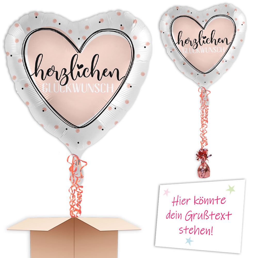 Herzballon "Herzlichen Glückwunsch" als Geschenk, 35cm x 33cm
