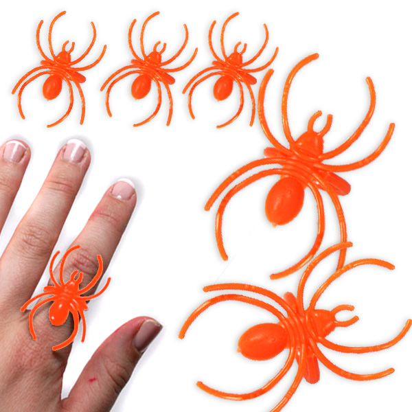 Spinnen-Fingerringe, 25 Stück, orange, schaurig-schön für Hexenparty