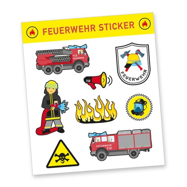 Stickerbogen "Feuerwehr" mit 8 Stickern, Gastgeschenke zum Kindergeburtstag