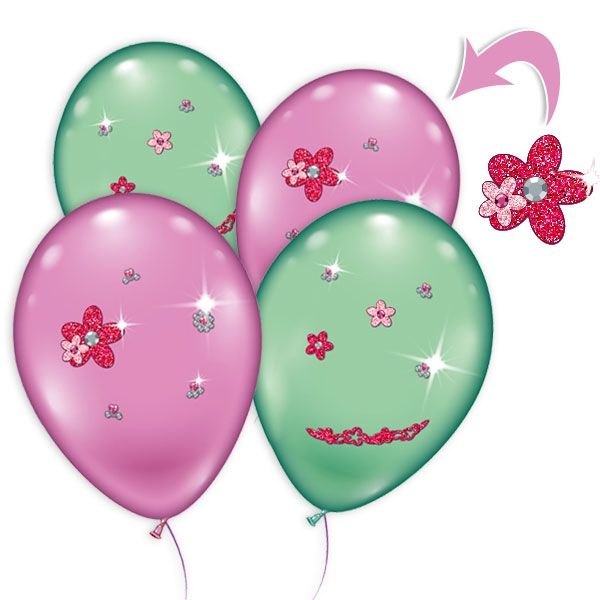 Ballons,Flower Jewels,4er, grün, rosa, Ø 23-25cm