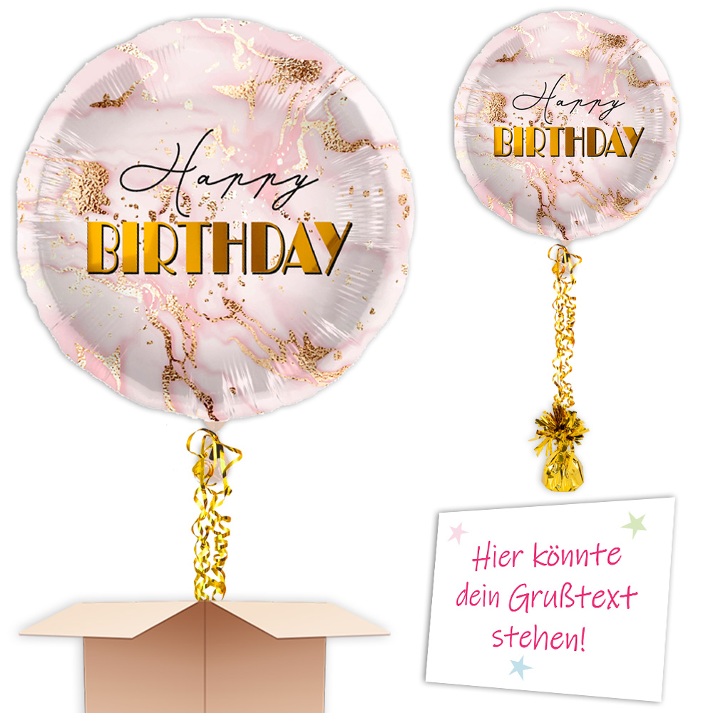 Ballonversand inkl. Helium, Bänder, Gewicht "Happy Birthday" Mamor Design