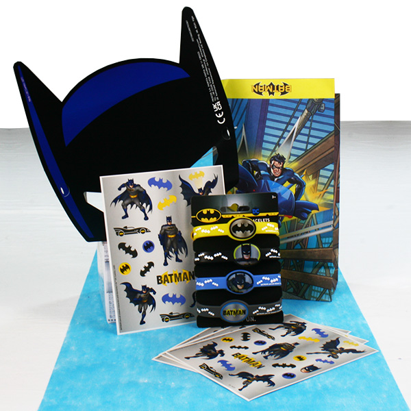 Batman Mitgebselset, 10-tlg. mit Maske, Armbändern, Sticker & Tütchen