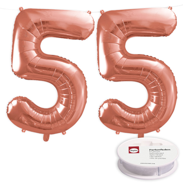 55. Geburtstag, XXL Zahlenballon Set 2 x 5 in roségold, 86cm hoch