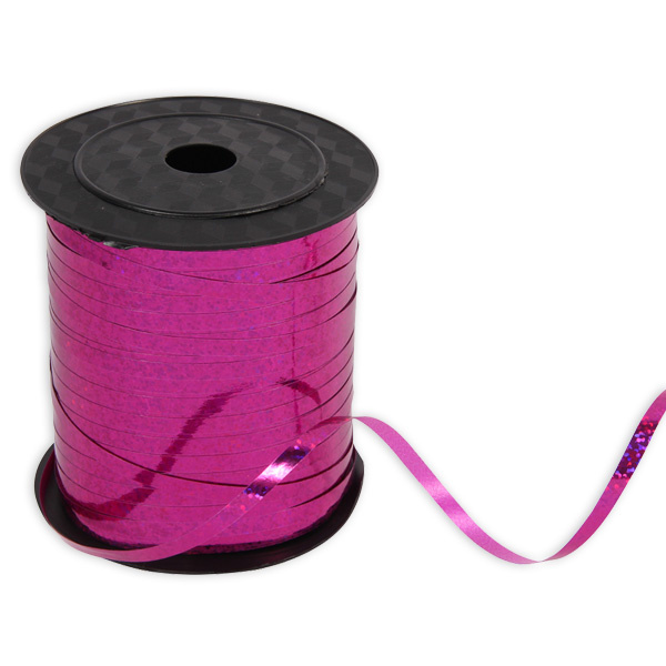 Geschenkband in pink glitzernd aus Kunststoff, 228 Meter auf Rolle