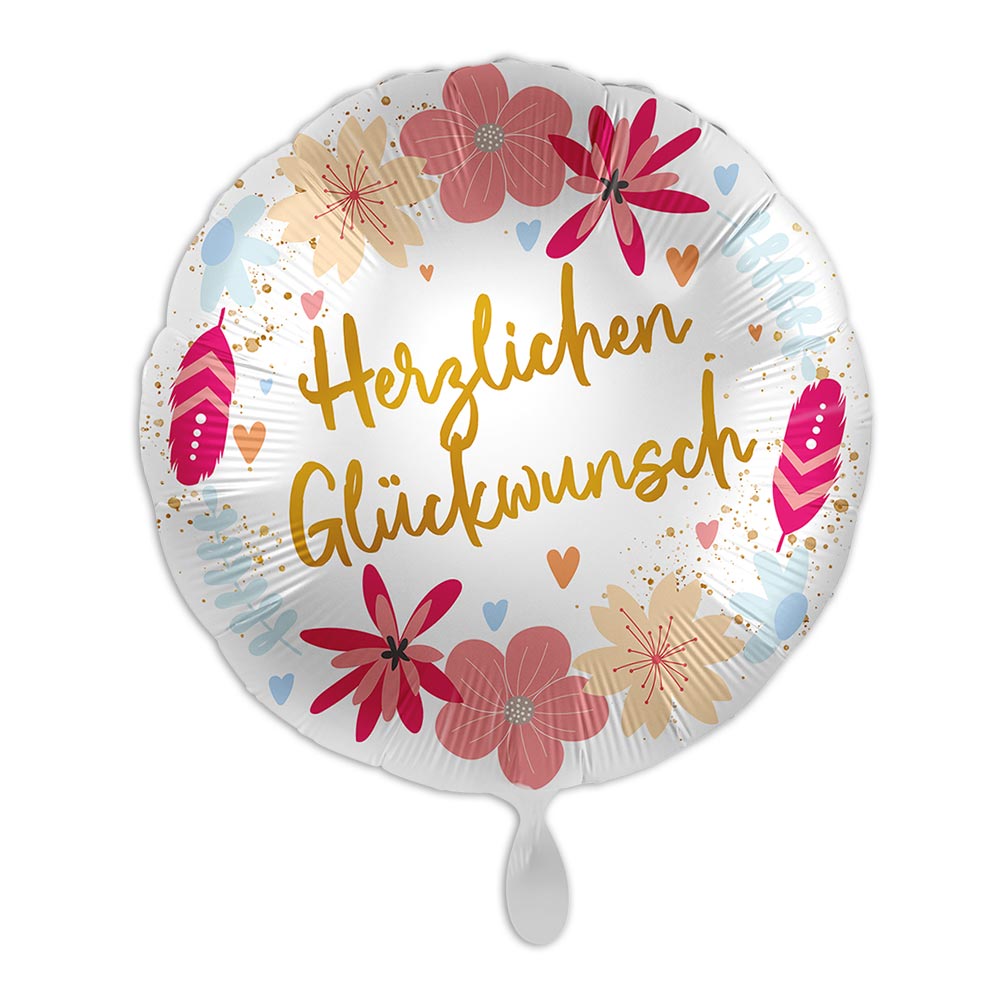 "Herzlichen Glückwunsch", Motiv Flowers, Folienballon rund Ø 34 cm