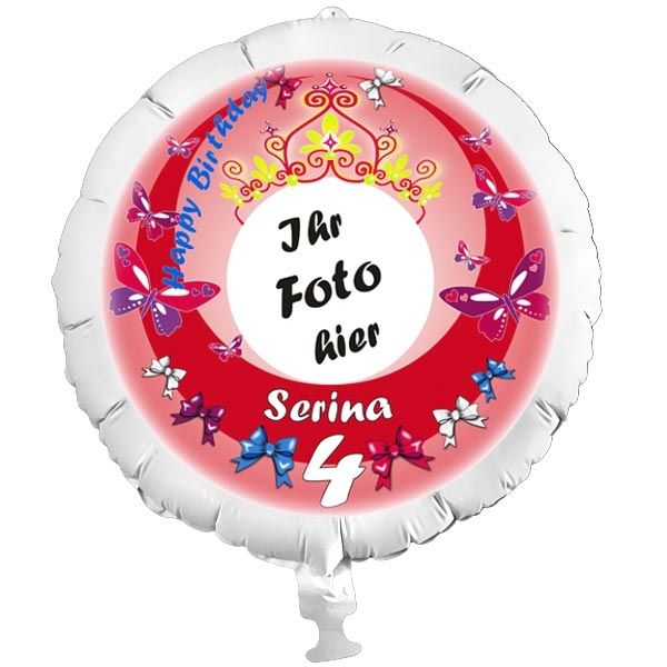 Fotoballon als Ballongeschenk für Mädchen mit Prinzessin-Krone +Schmetterlinge