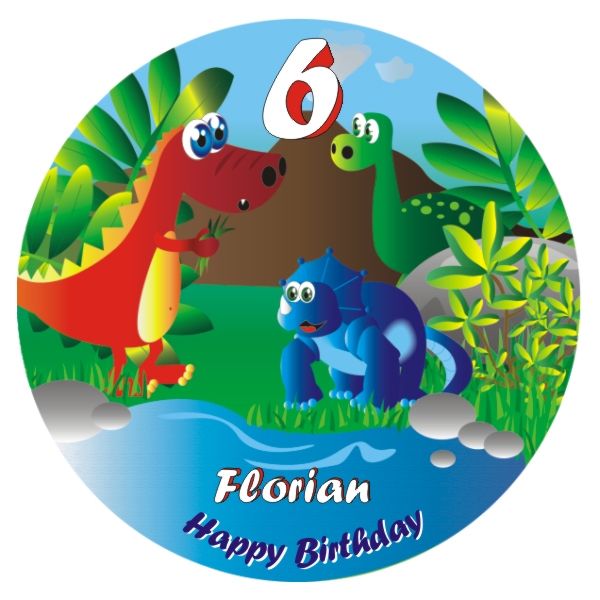 Dino-Bild für Geburtstagstorte mit Name und Alter – rund, E20