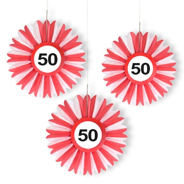 50th Birthday Traffic Sign Honeycomb Fan - 3 pieces