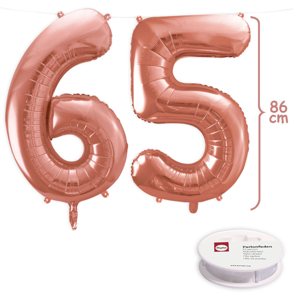 65. Geburtstag, XXL Zahlenballon Set 6 & 5 in roségold, 86cm hoch