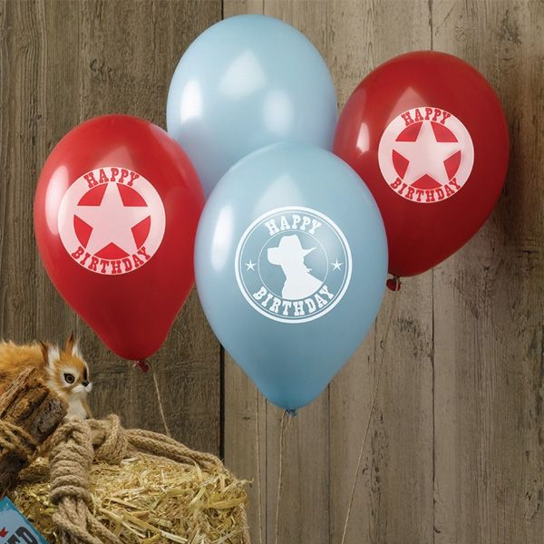 Wild West Cowboys - Luftballons im 8er Pck, rot und blau, mit Druck, 30cm