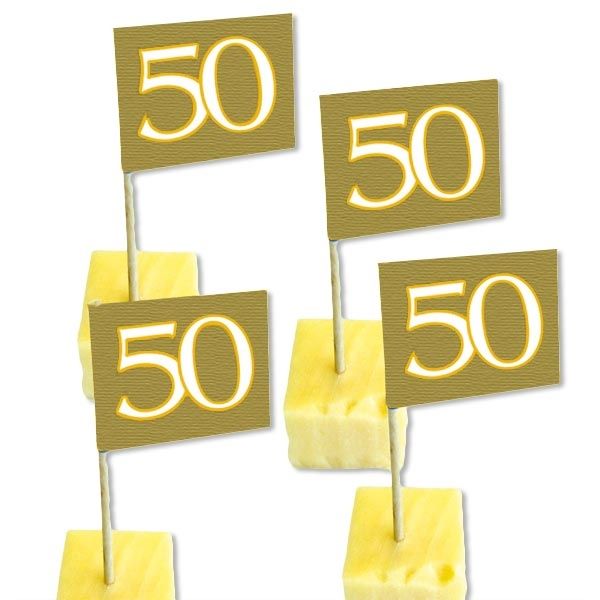 Dekopicker Fähnchen mit 50, golden, 50er Pack für Fooddeko