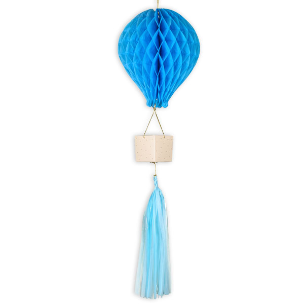 Heißluftballon aus Seidenpapier in blau, süße Hängedekoration, ca. 90cm