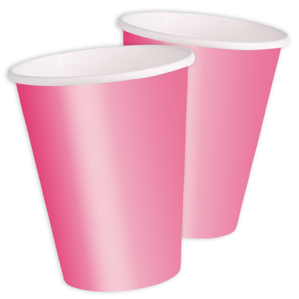 Partybecher einfarbig pink, 8 Stück Pappbecher mit 270 ml Inhalt