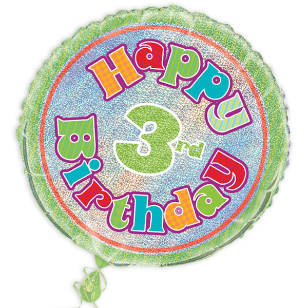 Happy 3rd Birthday Geschenkballon, prismatisch glitzernd, Ø 35cm